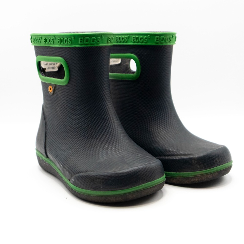 Bogs Kids Rain Boots Infant Size 7 Black Green Waterproof Pull On Boots